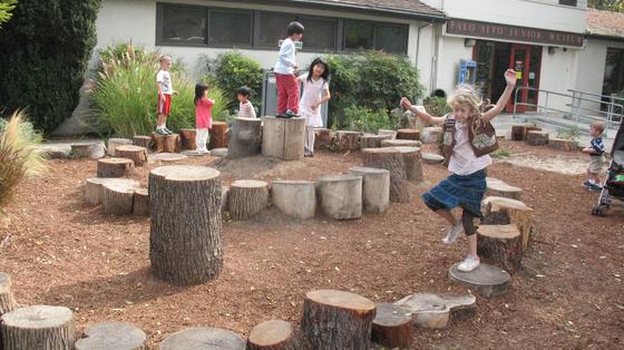 Spiral Garden, Palo Alto, California, ABD: Hayvanat Bahçesi görevlisi ve Peyzaj mimarı Curtis Tom tarafından tasarlanan bu oyun parkı değişik boyda, çapta ve renkte çok sayıda kütüğün yeniden kullanılmasıyla oluşturulmuş. Curtis aralara yeni bitkiler ekip fosil kütükler gibi başka öğeler de eklemiş. Buluntularla doğal öğeleri birleştiren bu oyun parkı çocukları farklı yüksekliklere alışmalarını sağlıyor. 